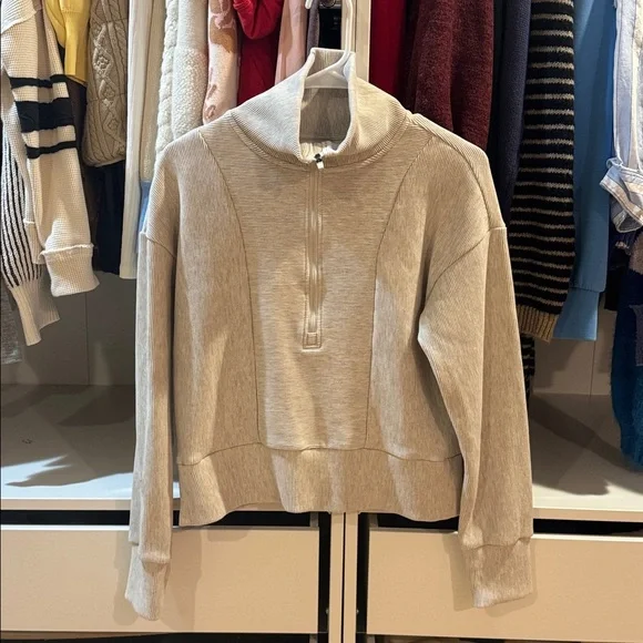 THREAD & SUPPLY KRISTINE PULLOVER Oatmeal Quarter-Zip Sweater - Picture 4 of 6